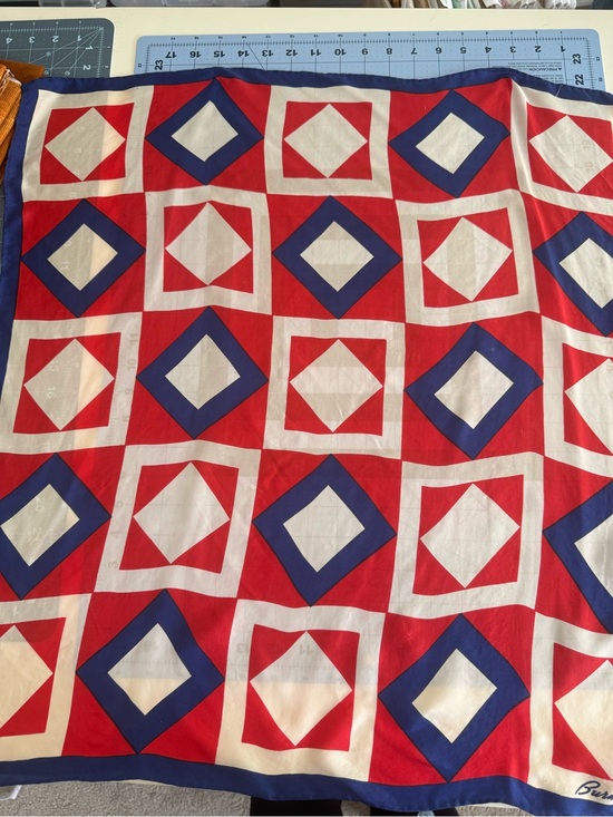 Burmel Accessories - Bold Red Geometric Silk Scarf with Navy and Cream Accents
